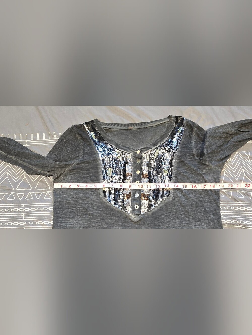 Free People Tiger Eyes Sequin Bib Henley Longsleeve - Picture 4 of 6